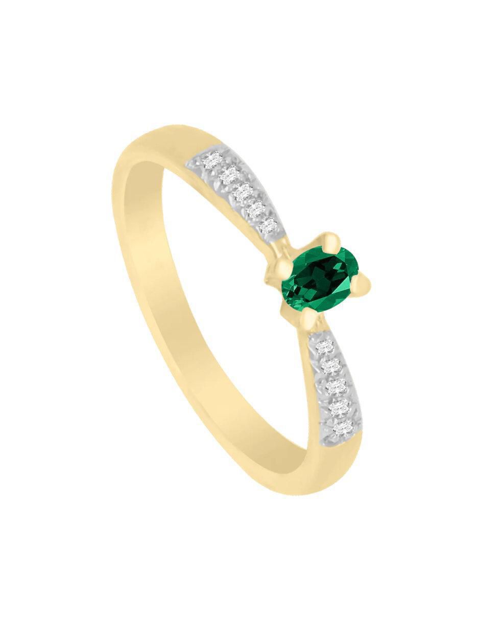Anillo Miloro 14 k de oro esmeralda y diamante brillante 3