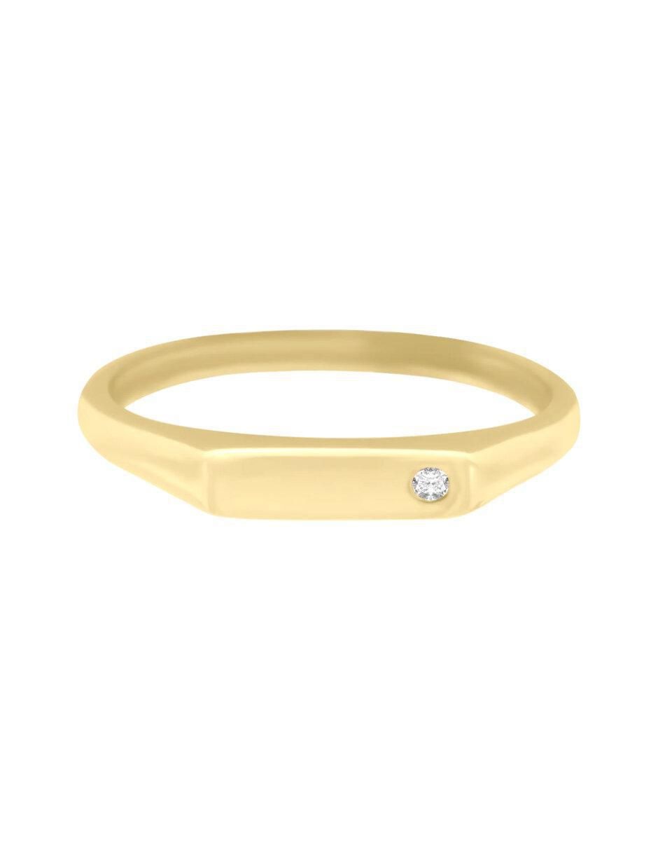 Anillo rectangular Sello 14 k de oro diamante brillante