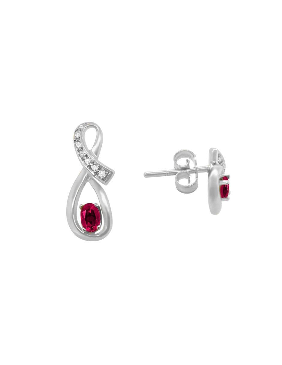 Aretes de oro 14 K con acabado brillante rubí y diamante 2