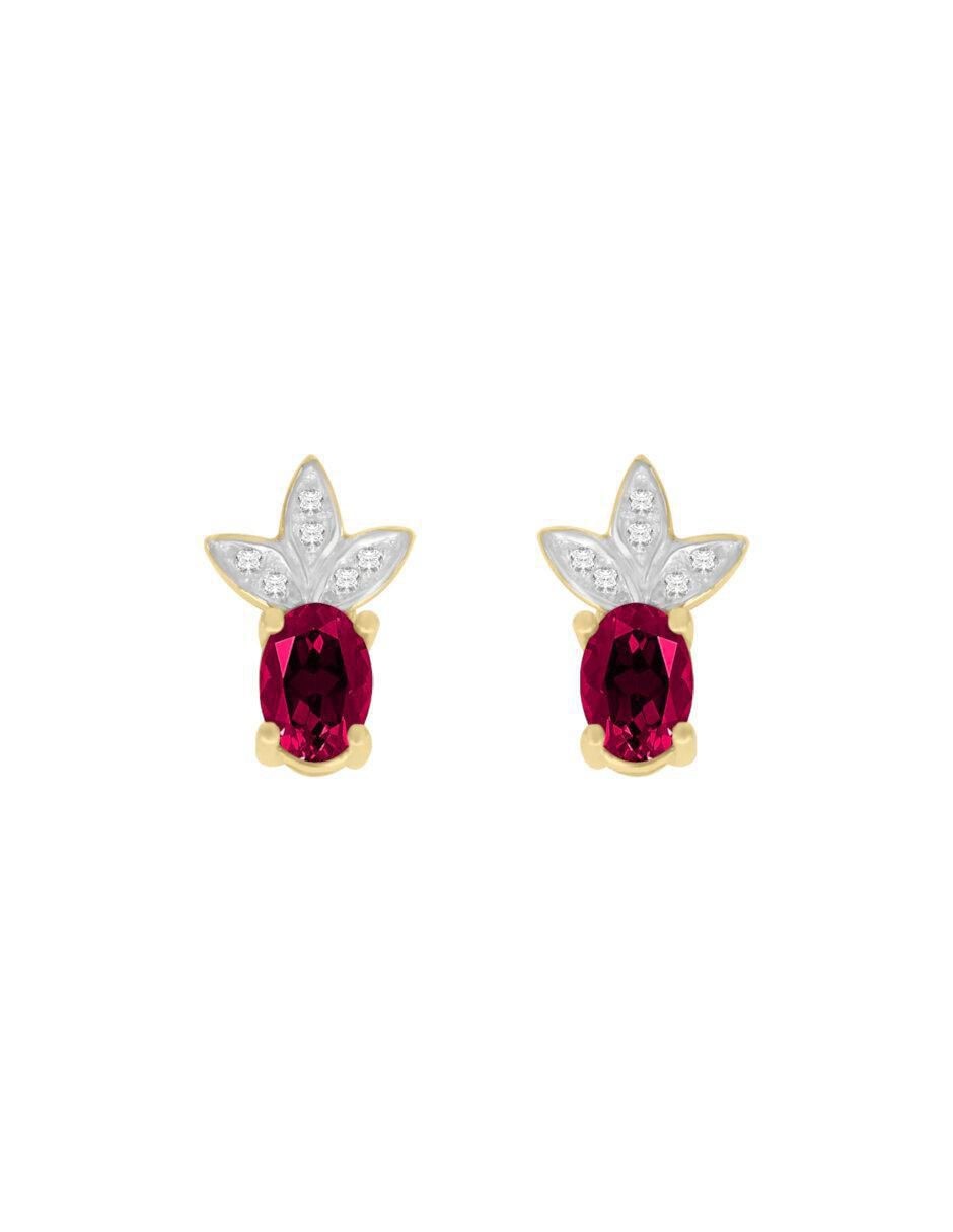 Aretes de oro 14 K con acabado brillante rubí y diamante 1