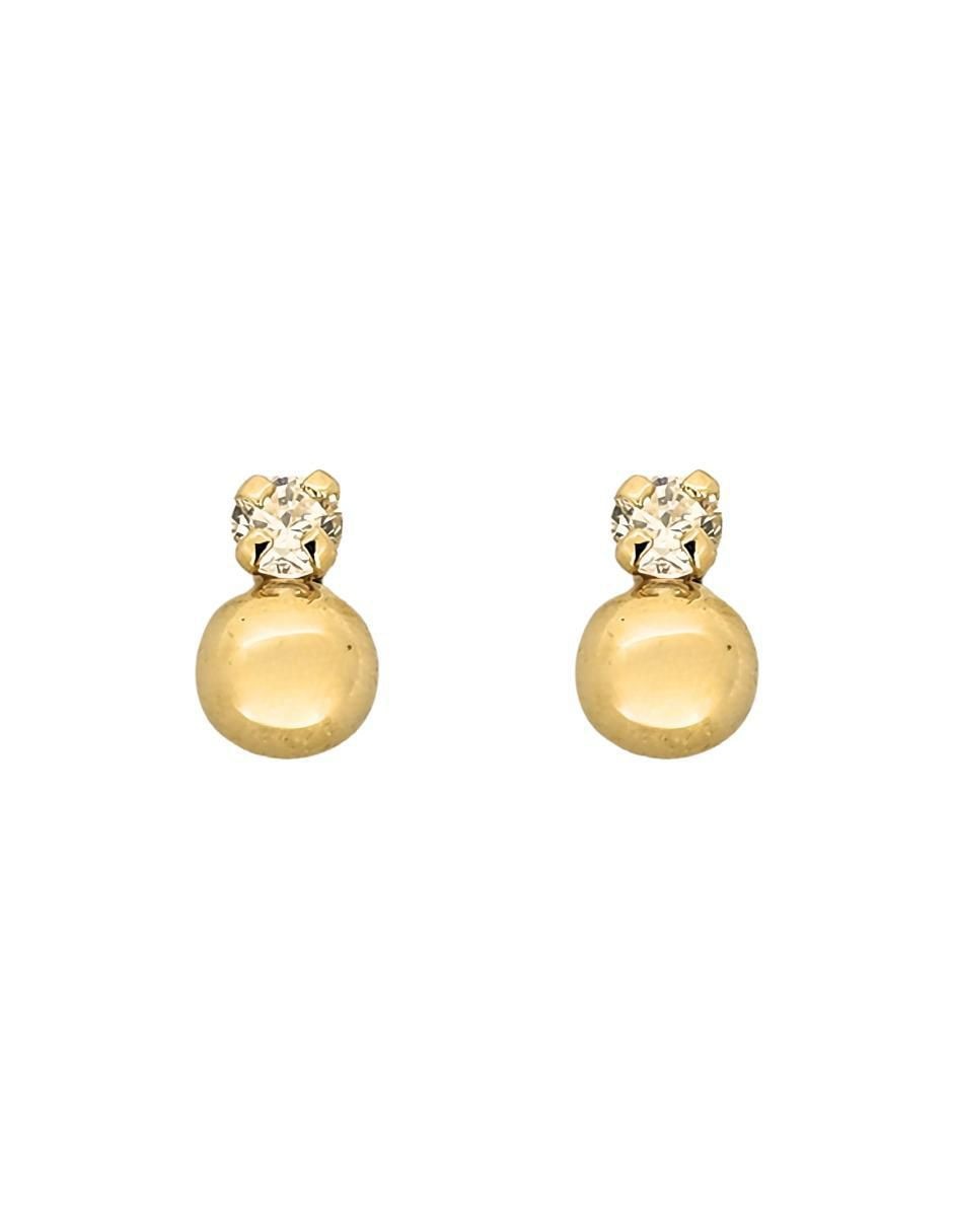 Broqueles redondos de oro amarillo con acabado brillante zirconia