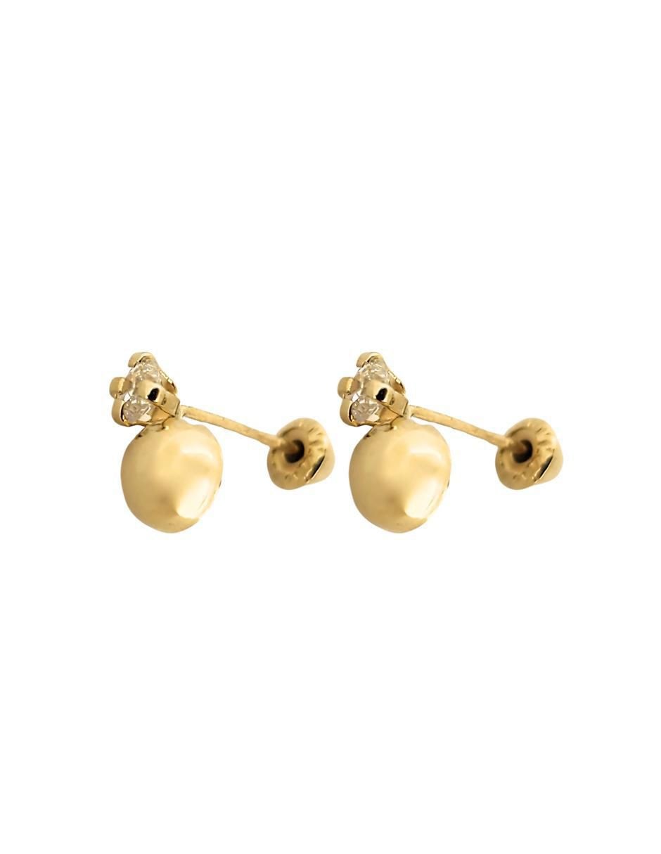 Broqueles redondos de oro amarillo con acabado brillante zirconia 3