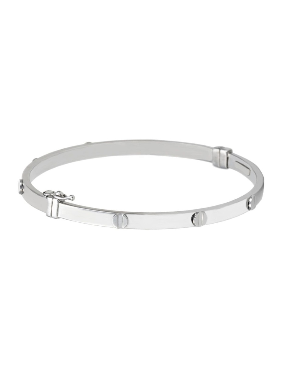 Brazalete de oro blanco 14 K con acabado liso