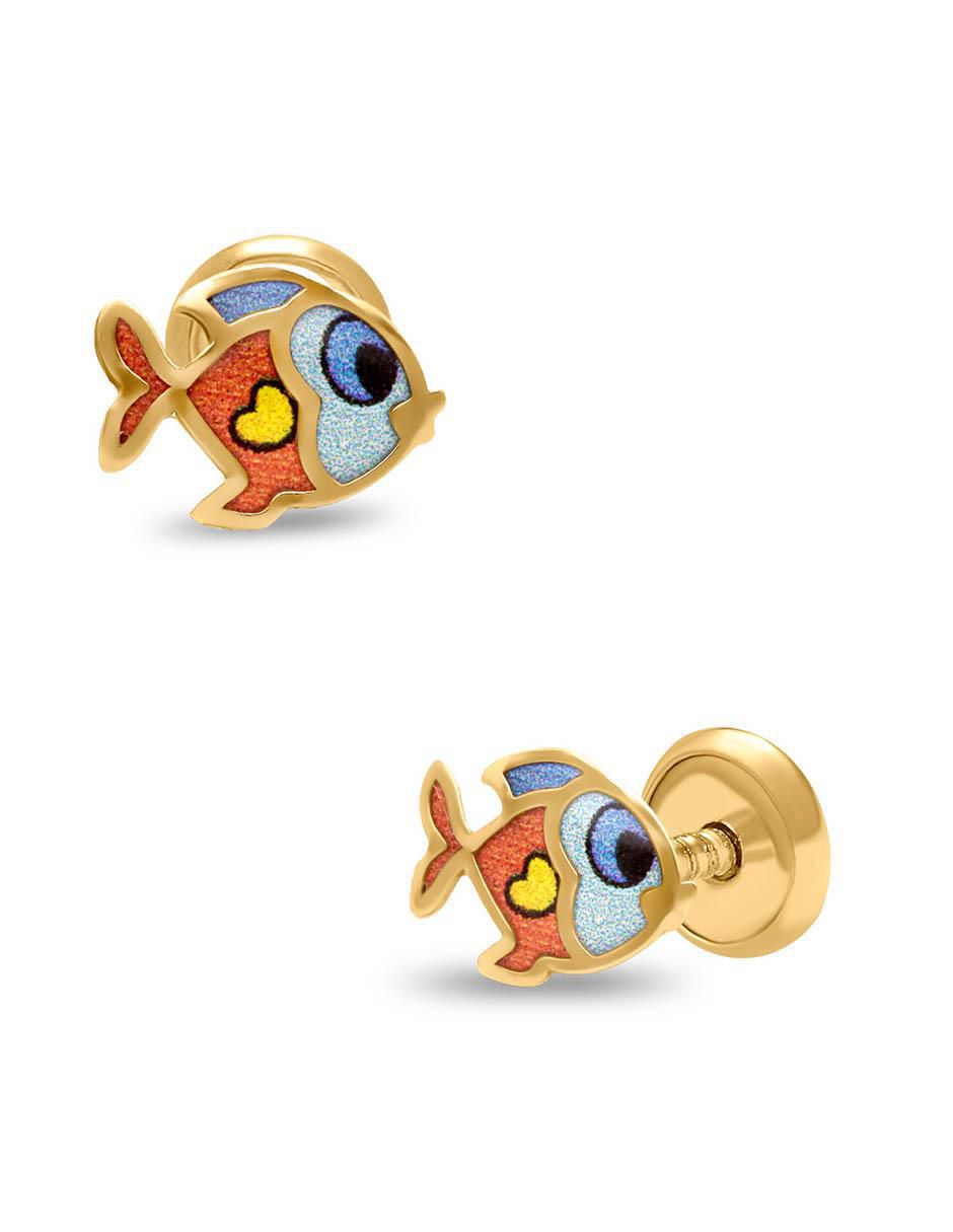 Broqueles de pez de oro 14 K con acabado esmaltado 2