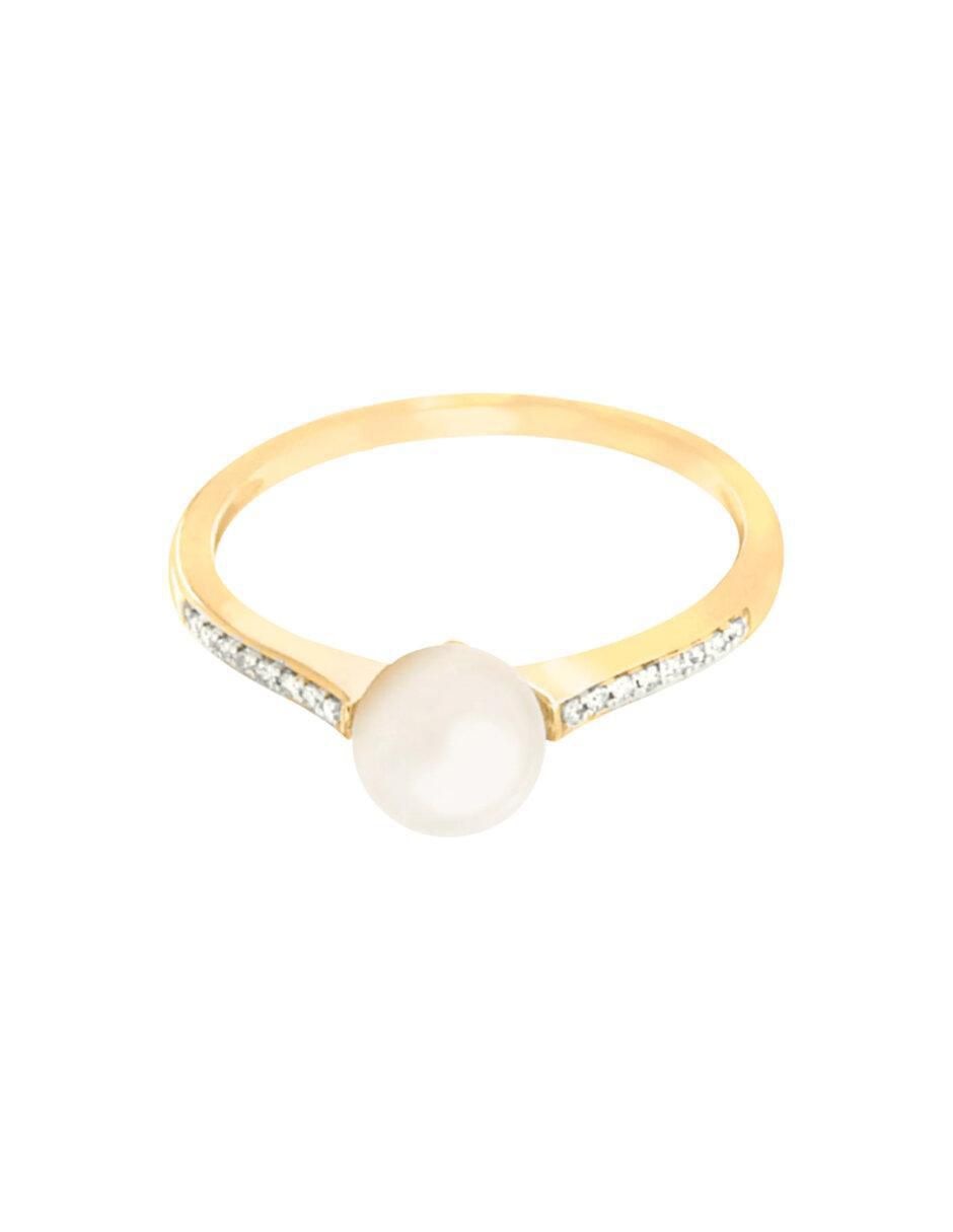 Anillo Diane 14 k de oro diamante y perla brillante Anillo Diane 14 k de oro diamante y perla brillante