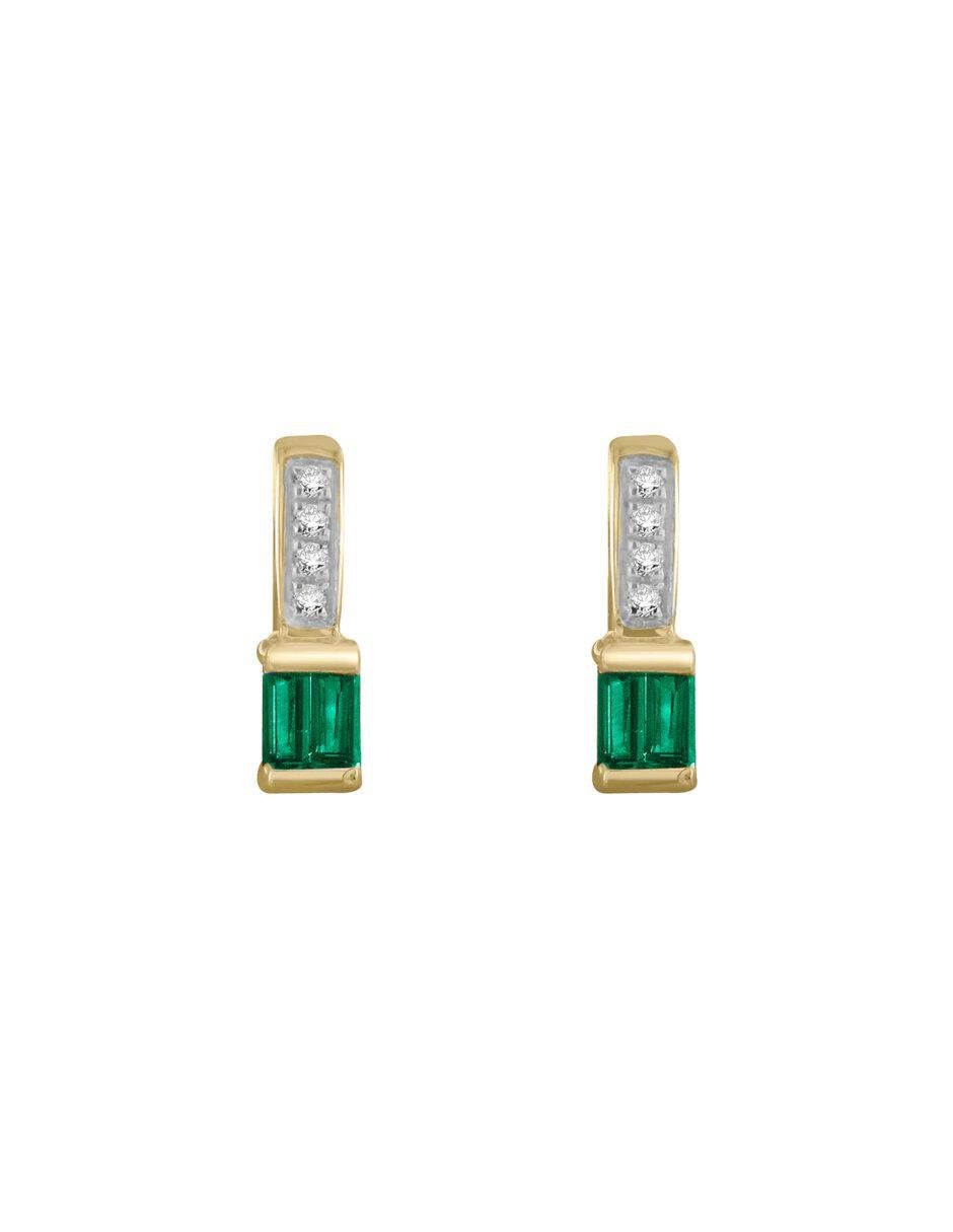 Aretes rectangulares Kalifa de oro con acabado brillante esmeralda y diamante