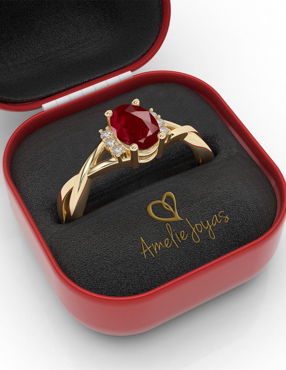 Anillo de compromiso "de" oro 10 k amelie joyas sin coleccion rubí