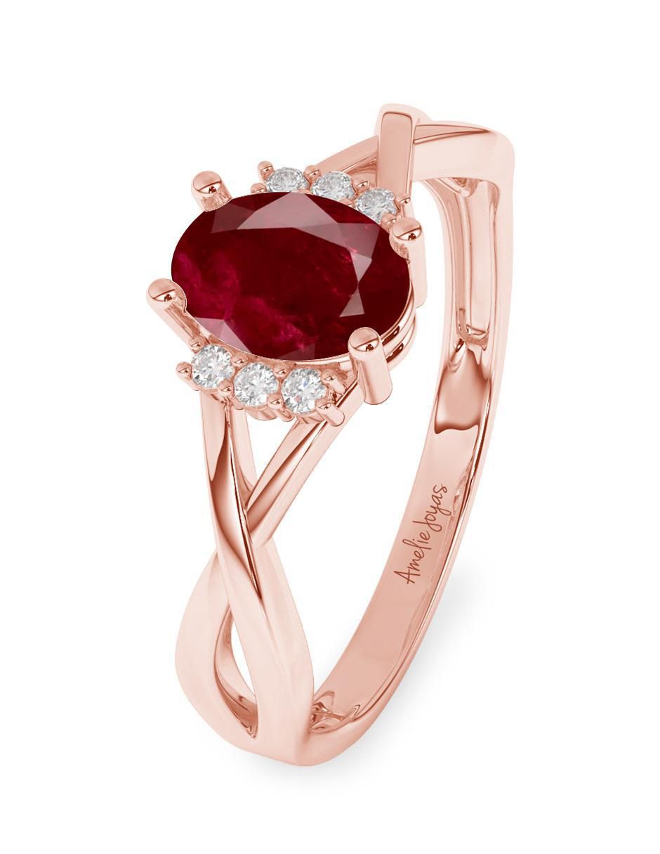 Anillo de compromiso de oro 10 k rubí 2