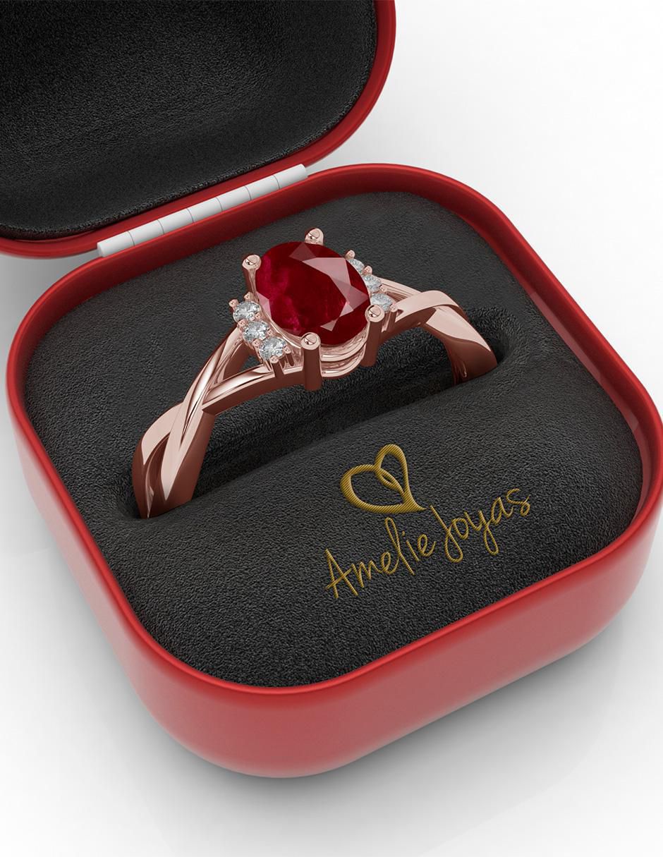 Anillo de compromiso de oro 10 k rubí 4