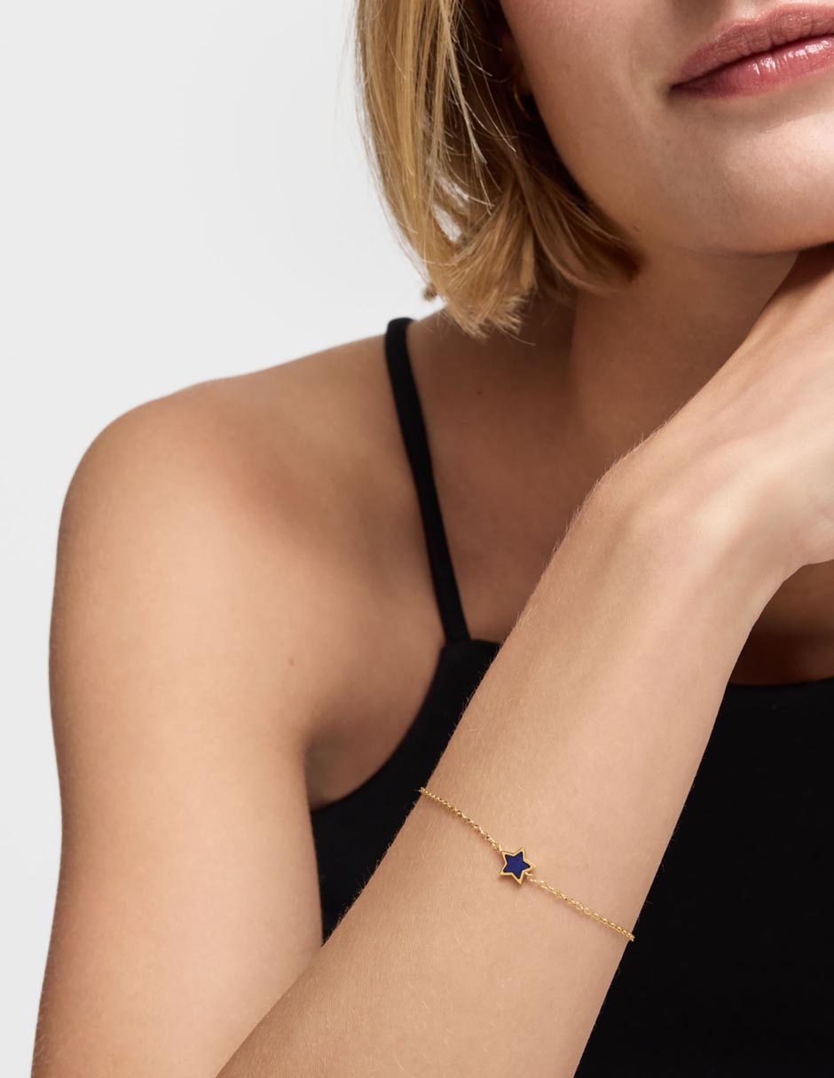 Pulsera de oro amarillo con lapislázuli 14 k Xxs 4