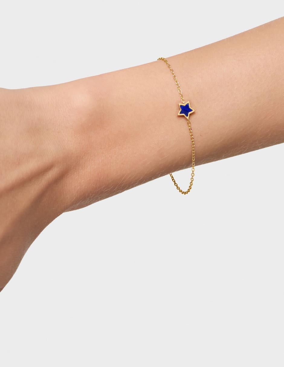 Pulsera de oro amarillo con lapislázuli 14 k Xxs 6