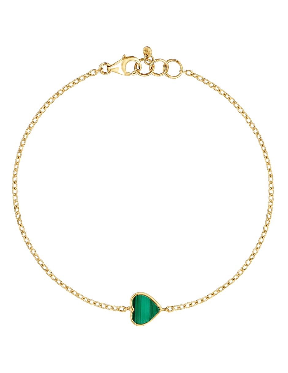 Pulsera de oro amarillo con malaquita 14 k Xxs