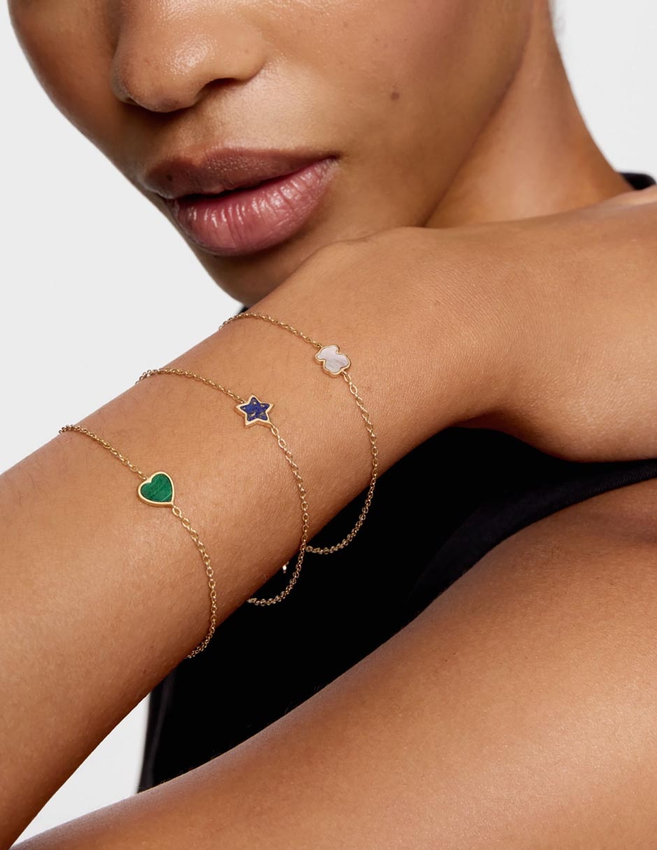 Pulsera de oro amarillo con malaquita 14 k Xxs 5