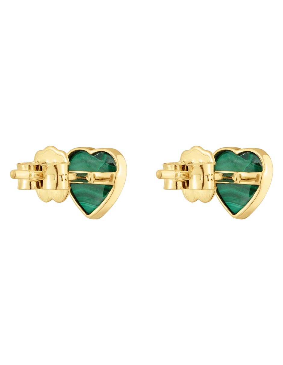 Aretes de corazón Xxs de oro amarillo con acabado brillante malaquita 3