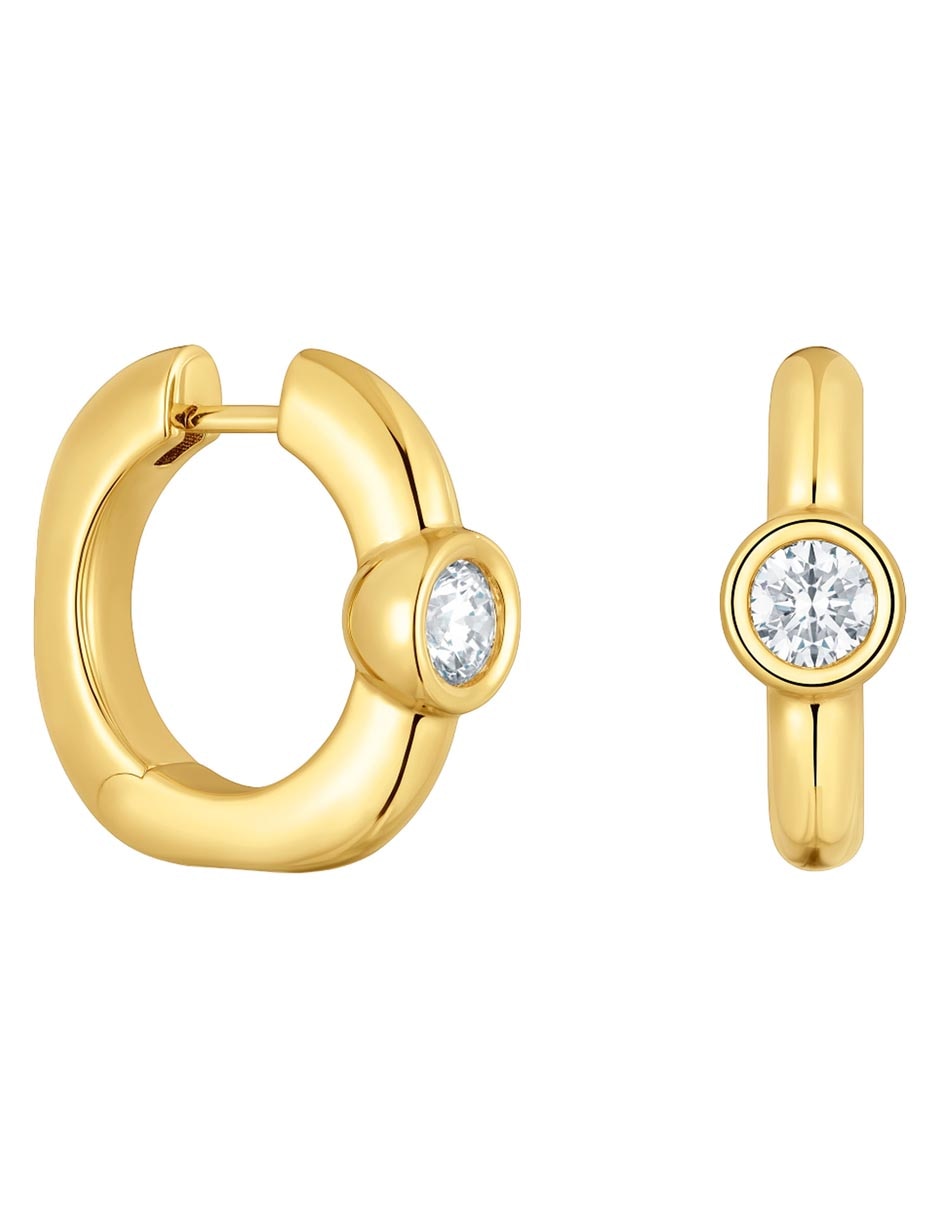 Aretes de aro redondos Line Lgd de plata P 925 con acabado baño de oro diamante