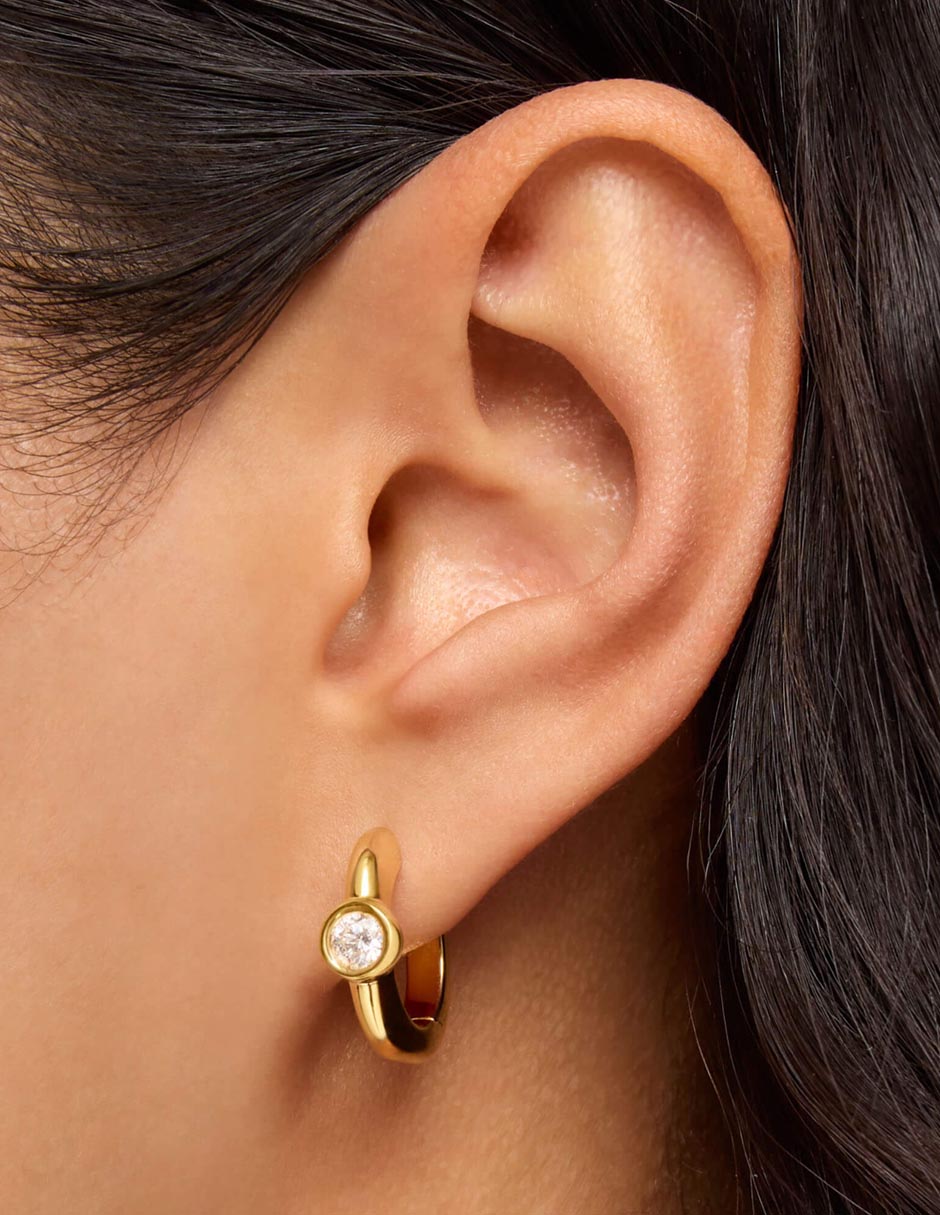 Aretes de aro redondos Line Lgd de plata P 925 con acabado baño de oro diamante 6