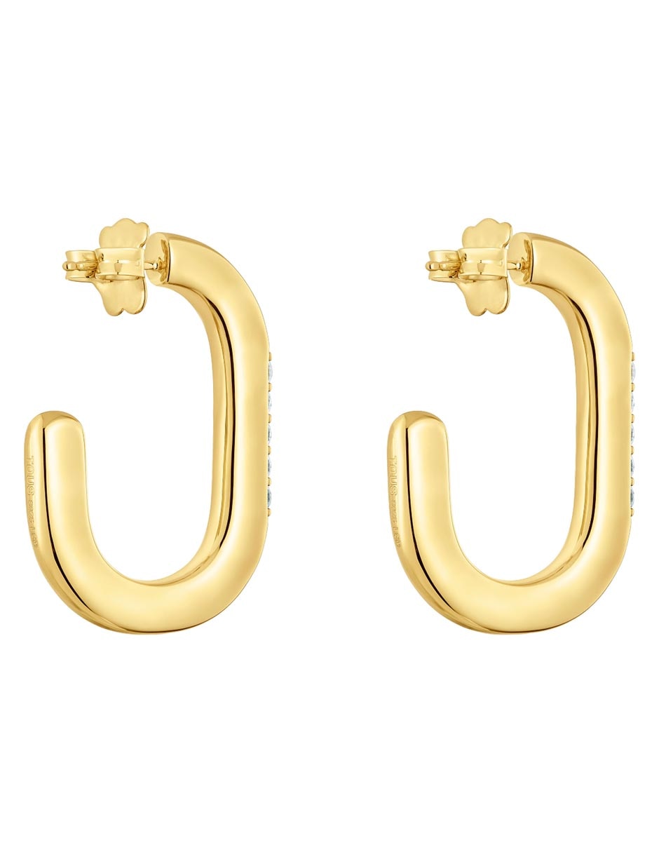 Aretes largos Line Lgd de plata P925 con acabado baño de oro diamante 3