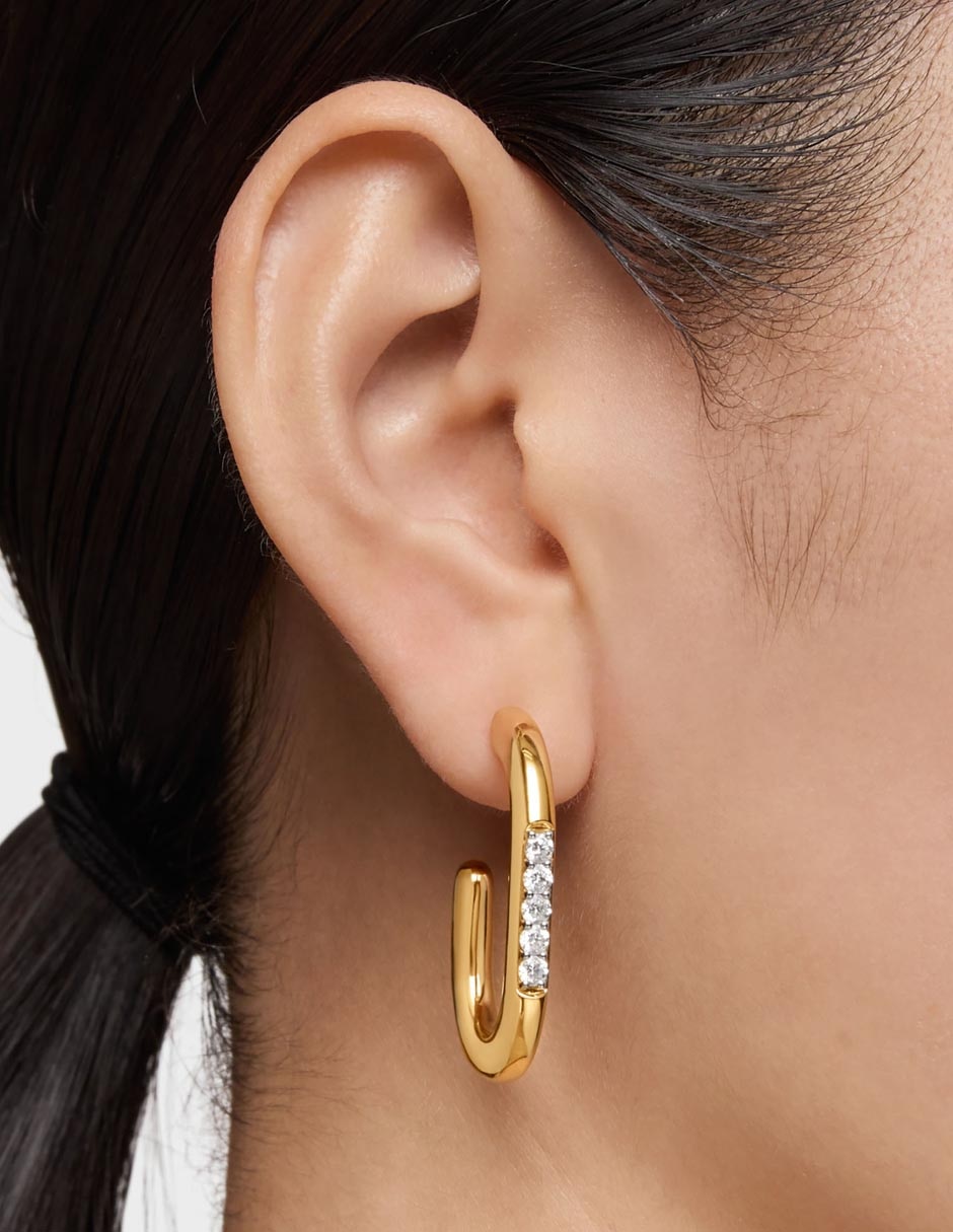 Aretes largos Line Lgd de plata P925 con acabado baño de oro diamante 6