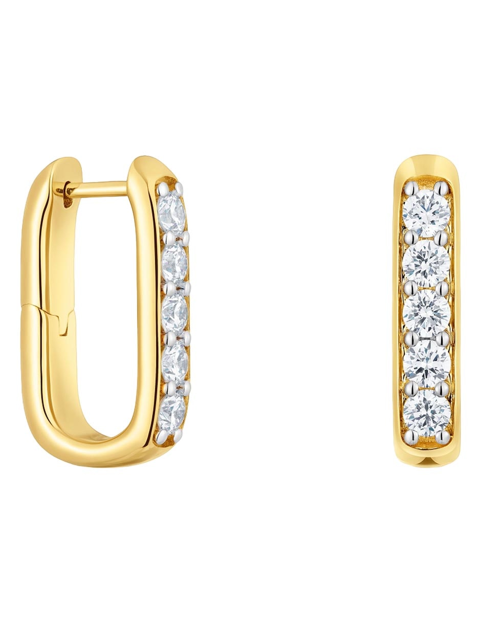 Aretes largos Line Lgd de plata P925 con acabado baño de oro diamante