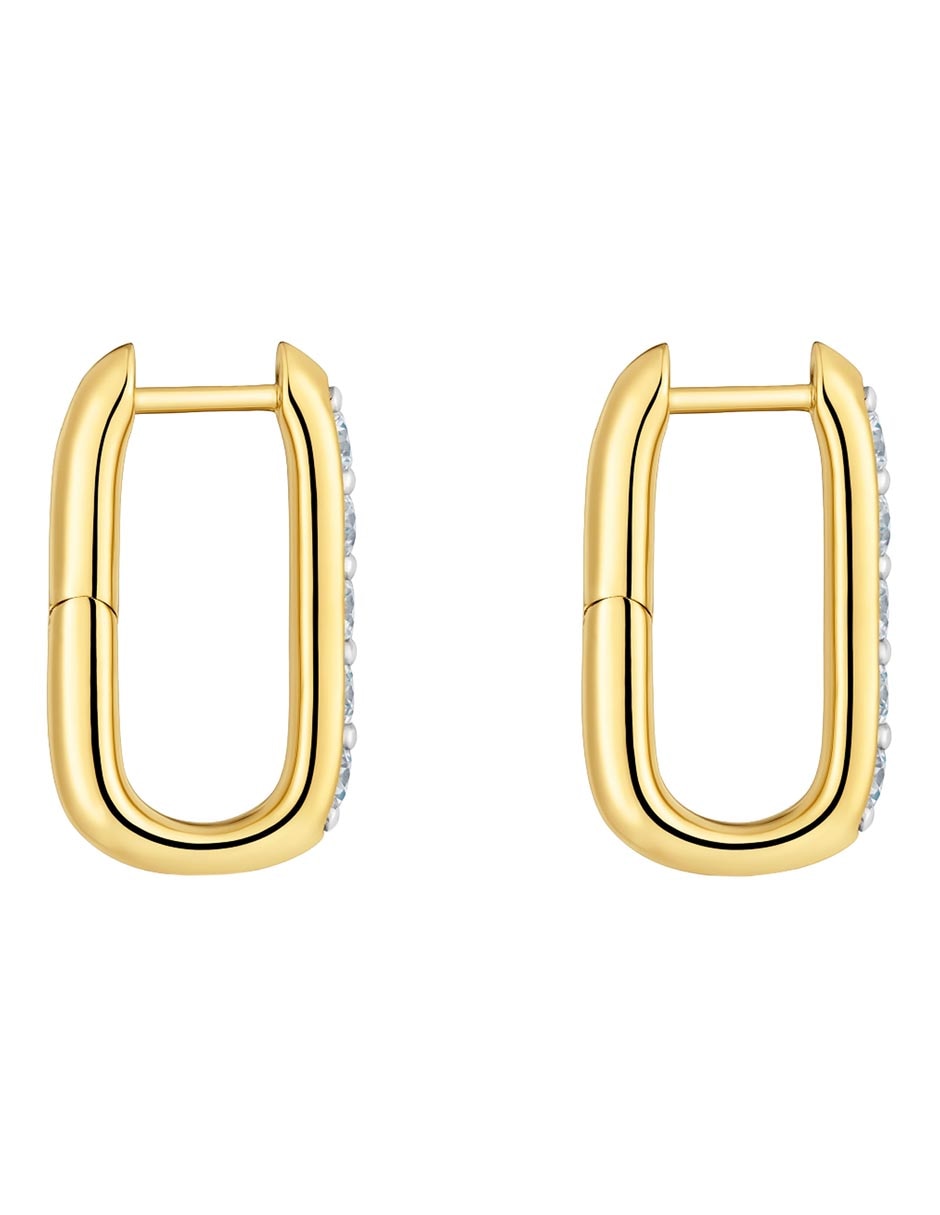 Aretes largos Line Lgd de plata P925 con acabado baño de oro diamante 2