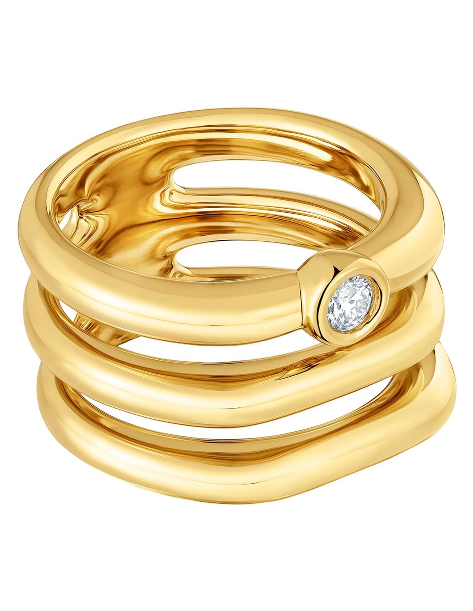 Anillo con gema Line LGD de plata P 925 diamante con acabado baño de oro