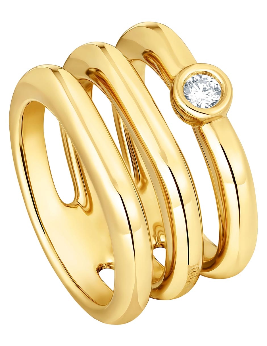 Anillo con gema Line LGD de plata P 925 diamante con acabado baño de oro 2