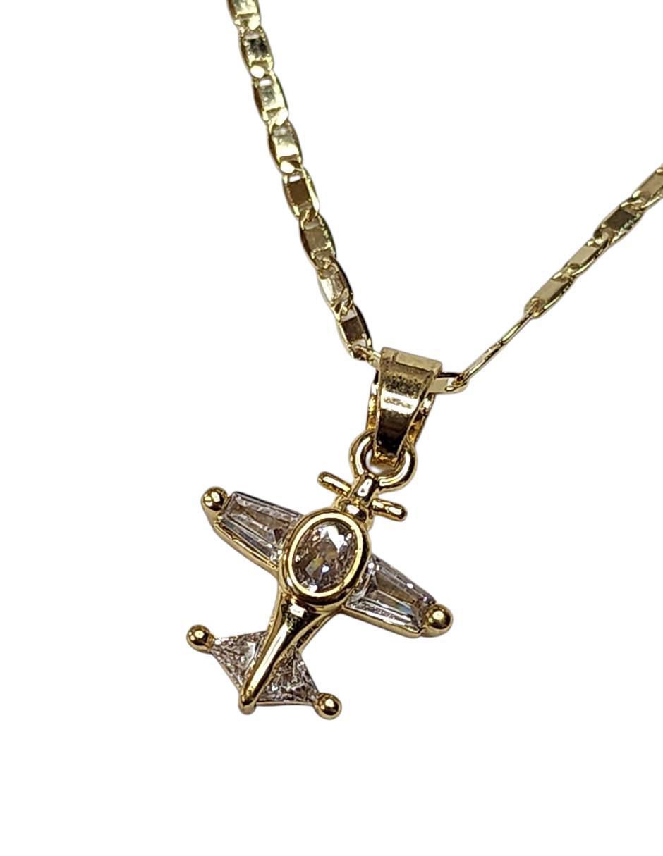 Collar con dije aviones de avión Viajes de oro laminado 14 K 2