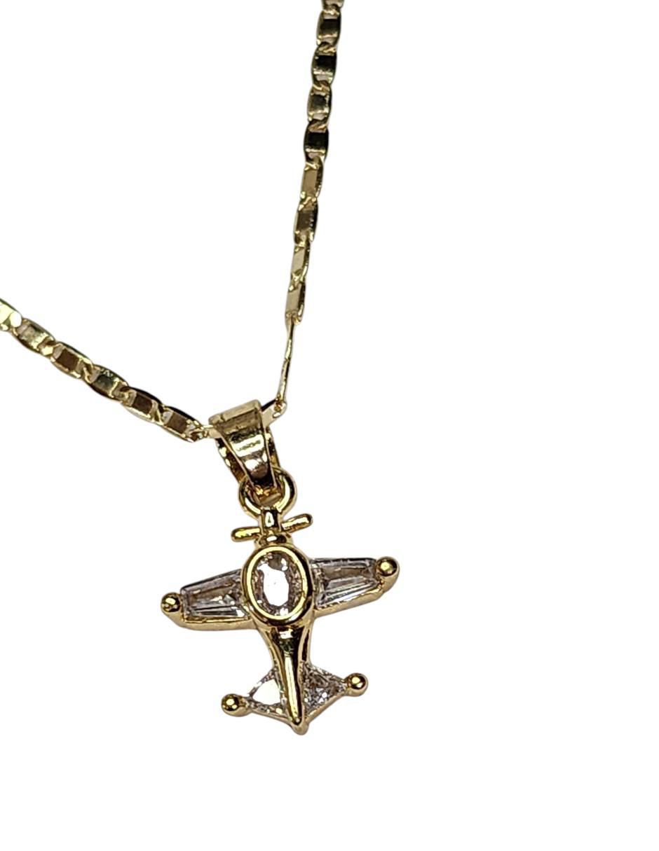 Collar con dije aviones de avión Viajes de oro laminado 14 K 3