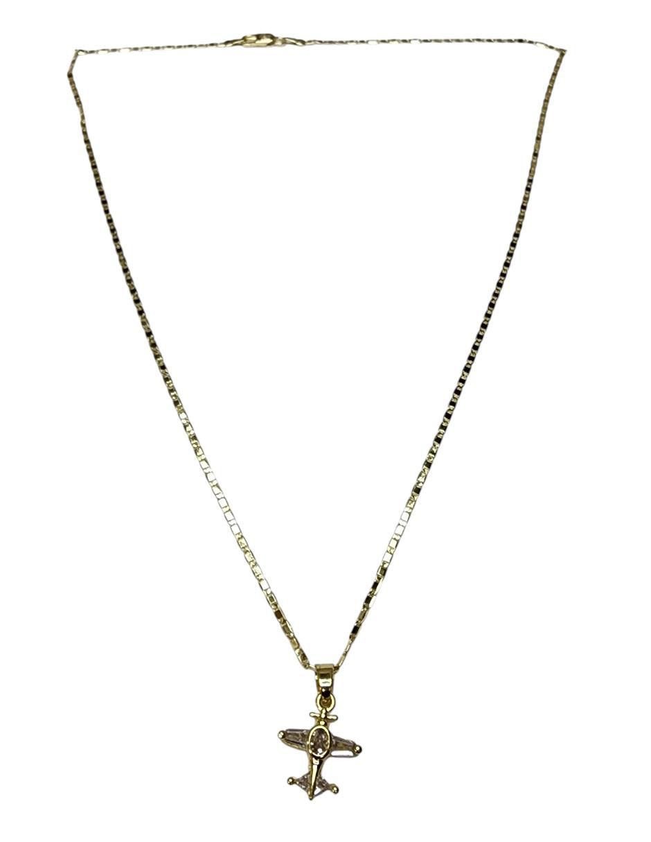 Collar con dije aviones de avión Viajes de oro laminado 14 K 4