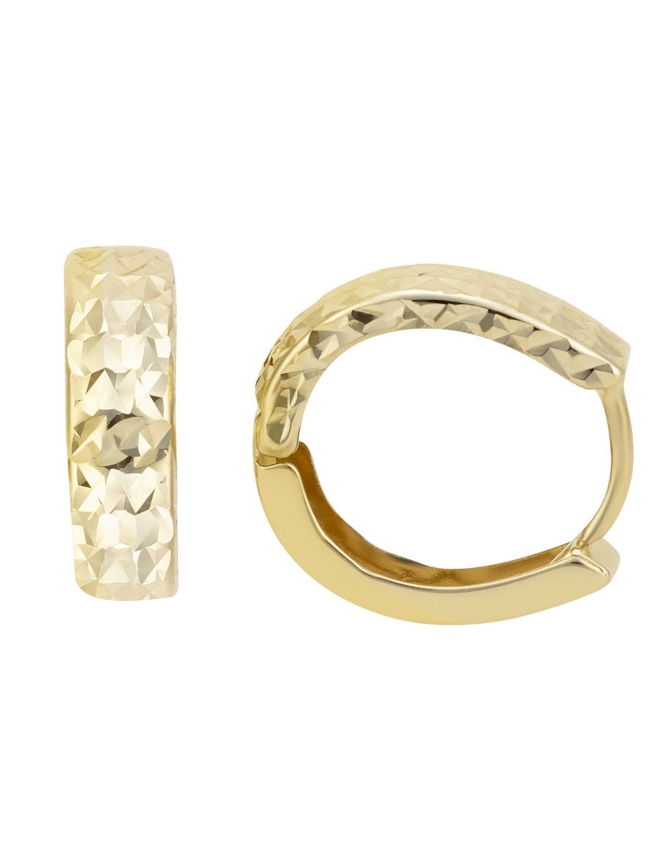 Huggies redondos de oro 14 K con acabado diamantado