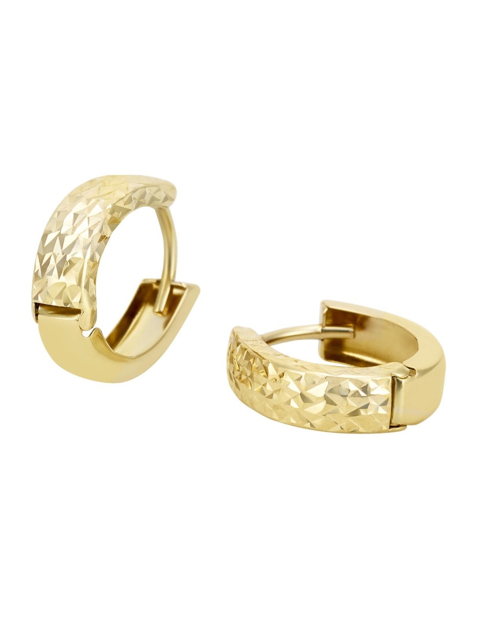 Huggies redondos de oro 14 K con acabado diamantado 3