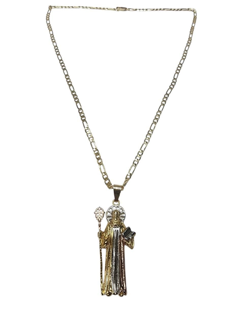 Collar con dije san benito Santos de oro laminado 14 K 2