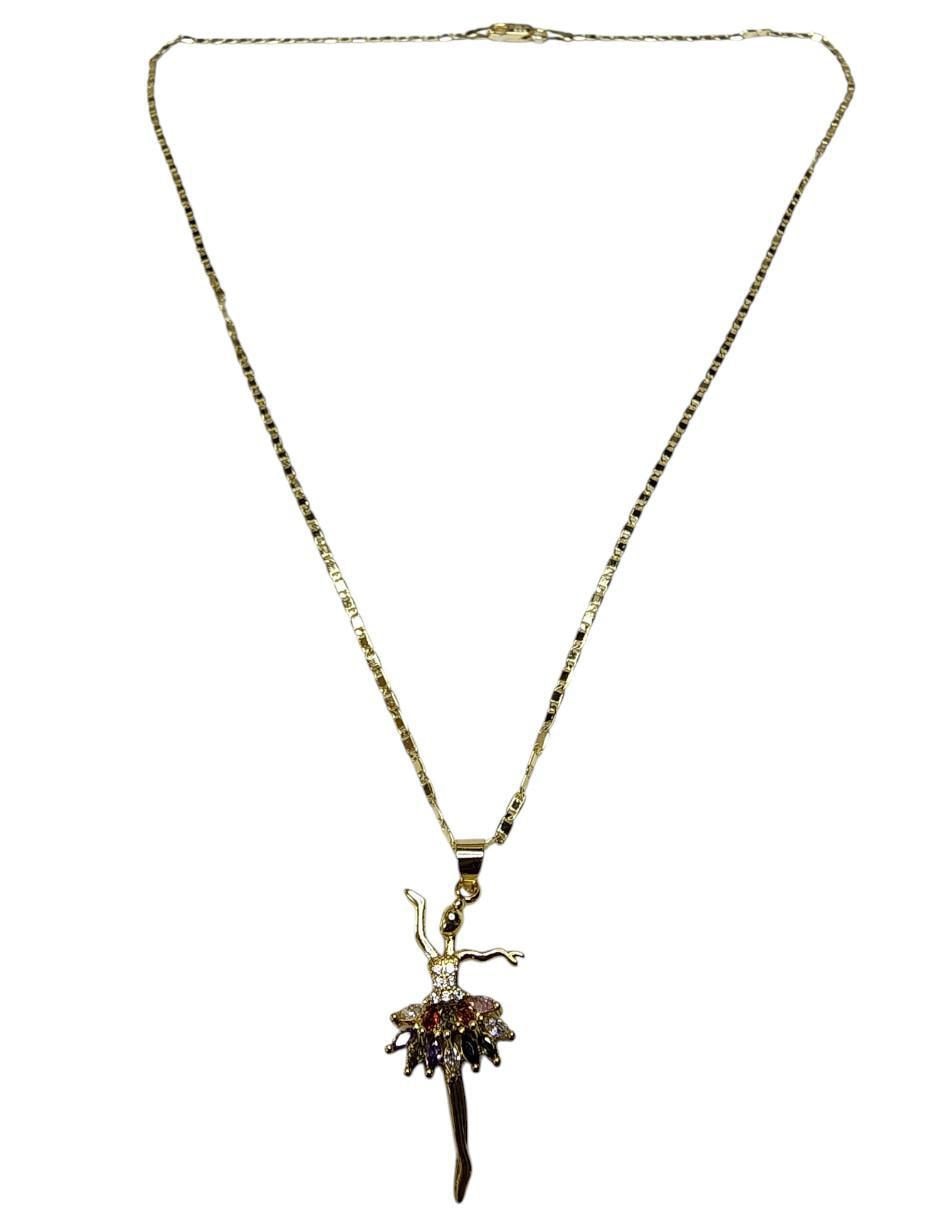 Collar con dije de niña Bailarina de oro laminado 14 K 2