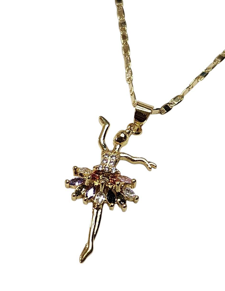 Collar con dije de niña Bailarina de oro laminado 14 K 3