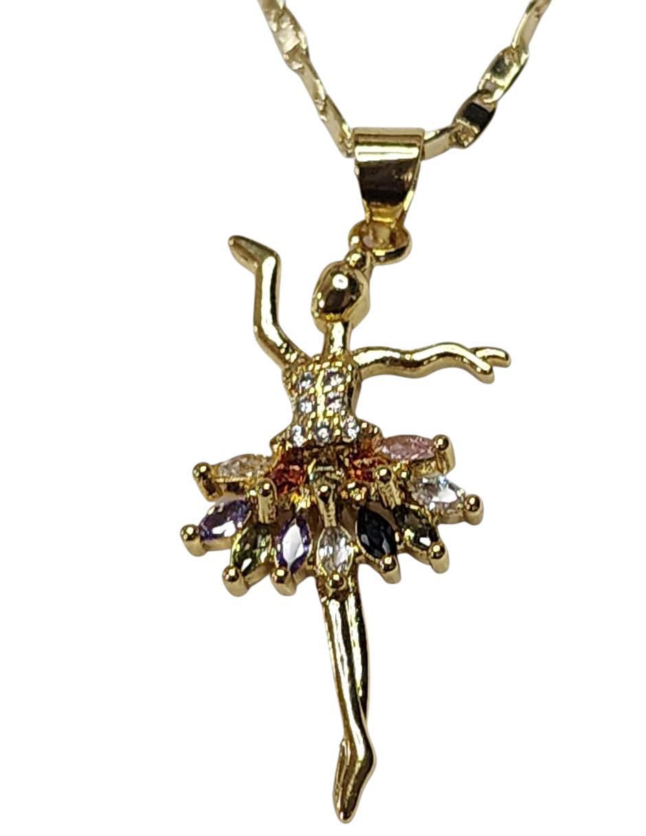 Collar con dije de niña Bailarina de oro laminado 14 K 5