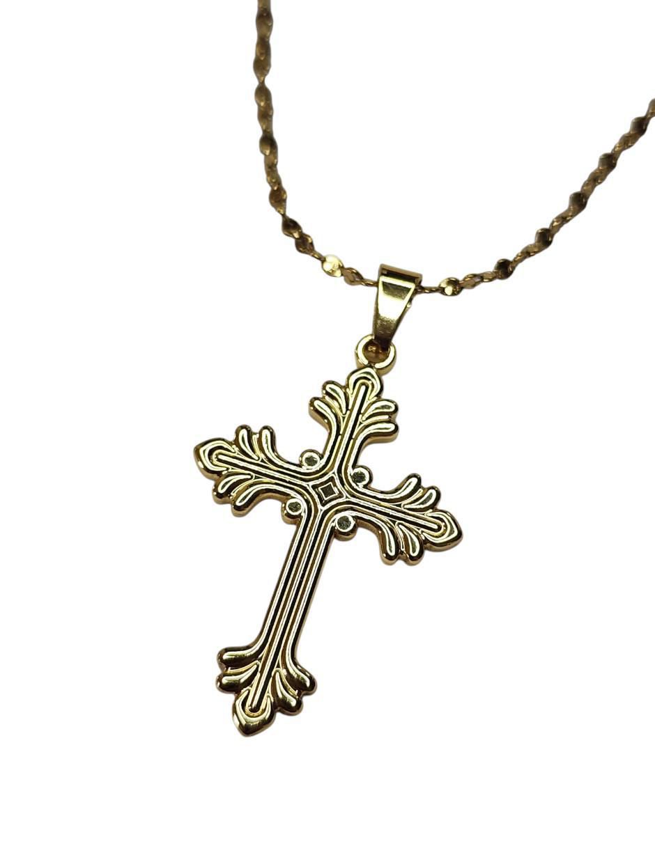 Collar con dije de cruz Santos de oro laminado 14 K 2