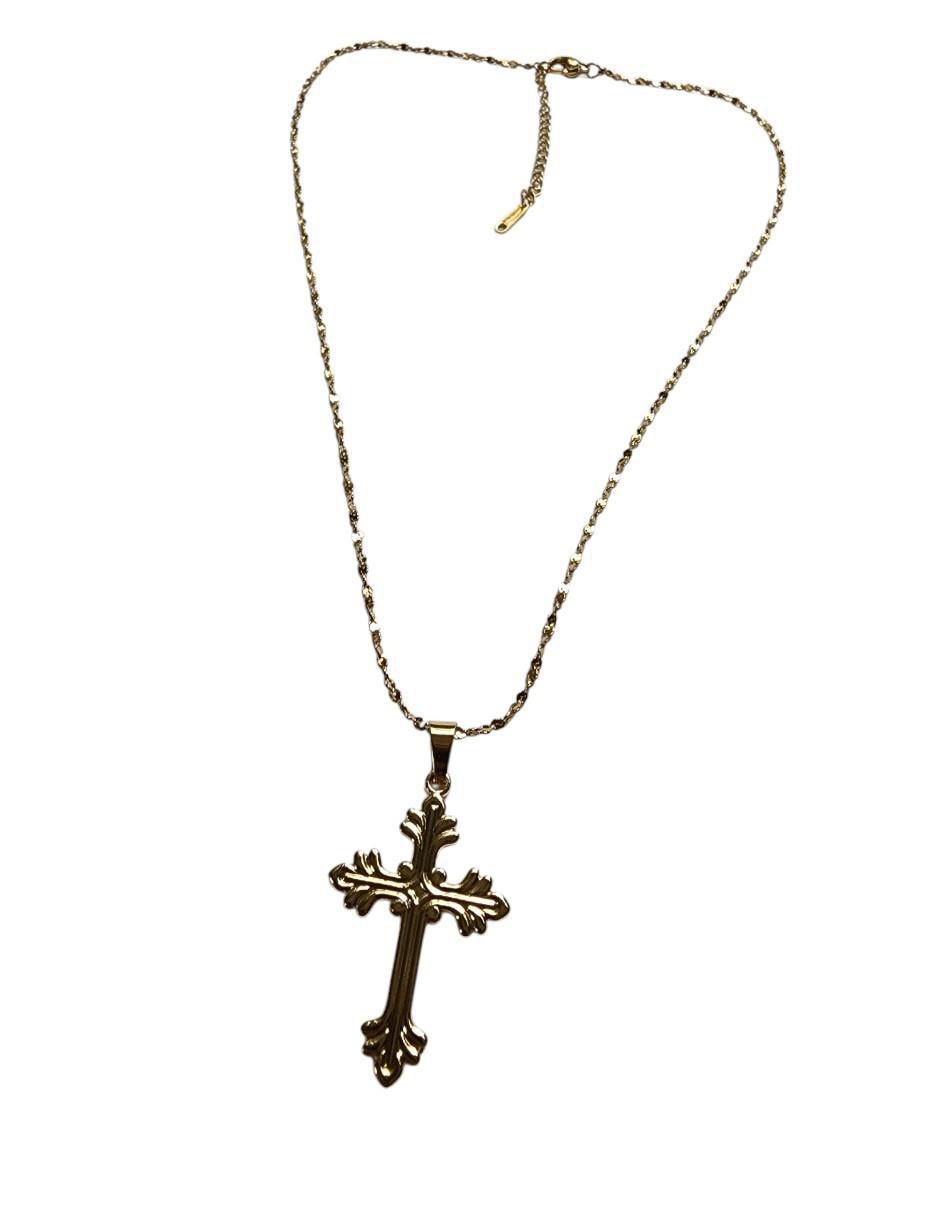 Collar con dije de cruz Santos de oro laminado 14 K 6