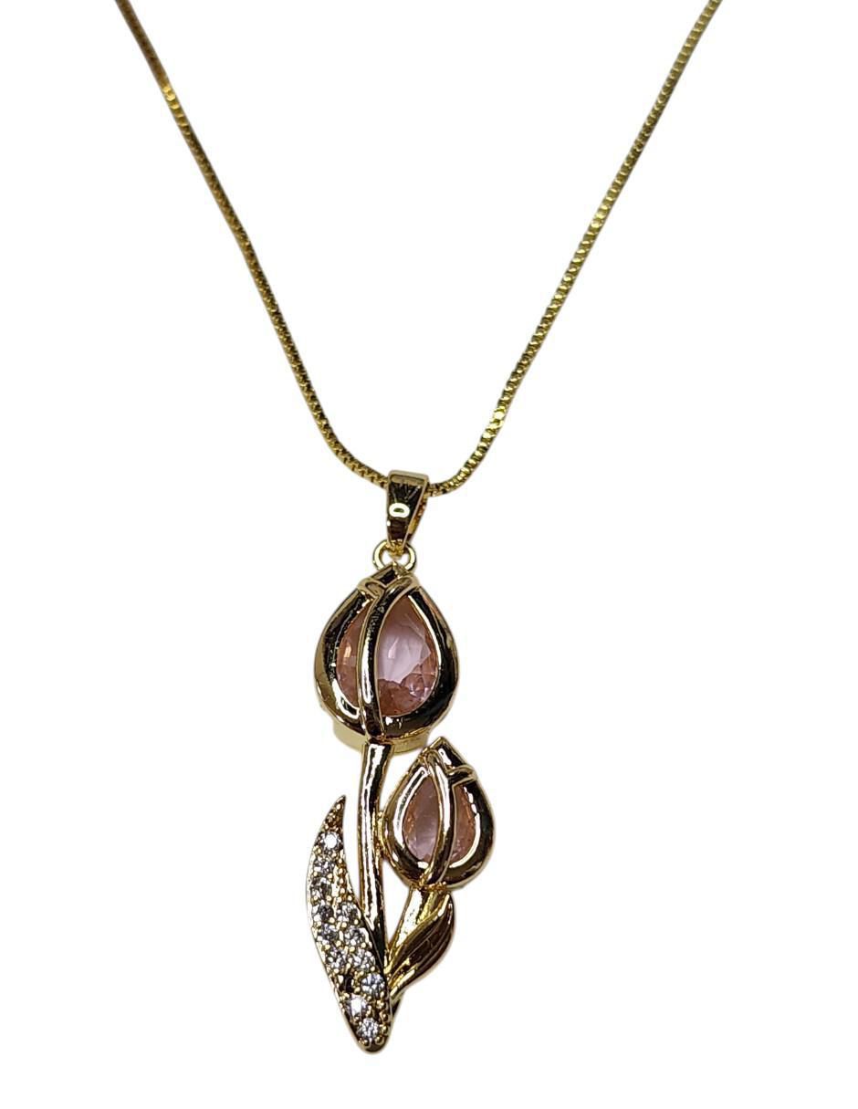 Collar con dije de flor Tulipan de oro laminado 14 K Collar con dije de flor Tulipan de oro laminado 14 K