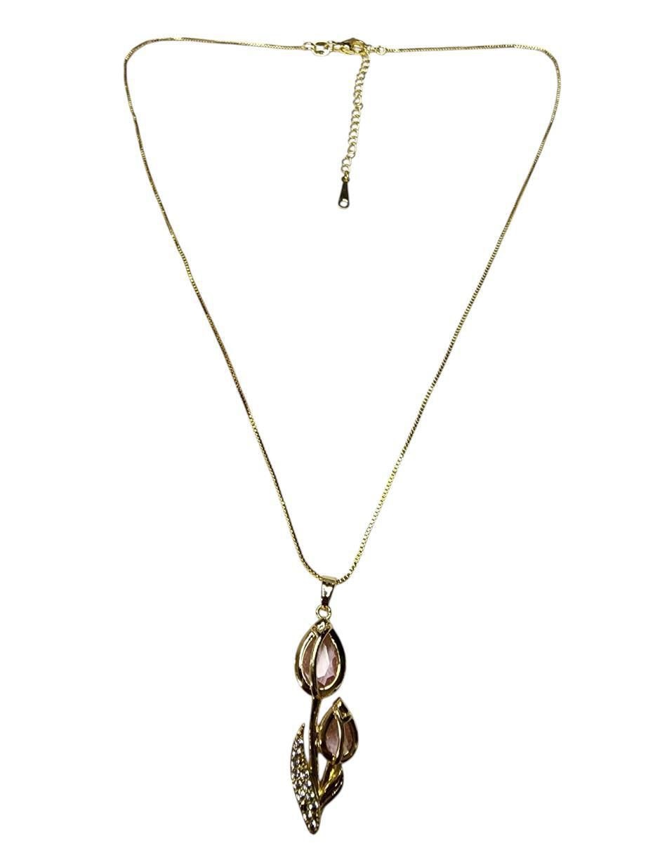 Collar con dije de flor Tulipan de oro laminado 14 K 2
