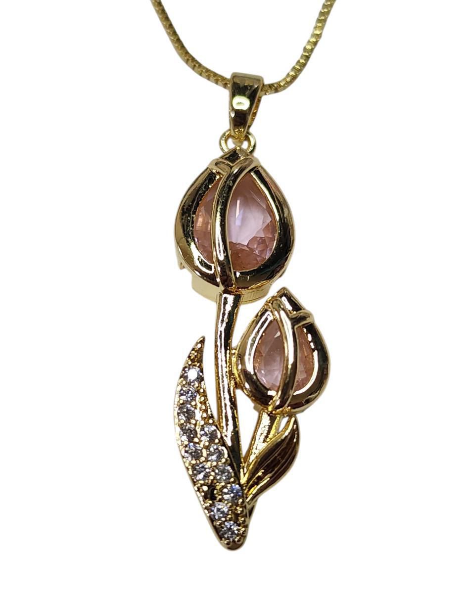 Collar con dije de flor Tulipan de oro laminado 14 K 5