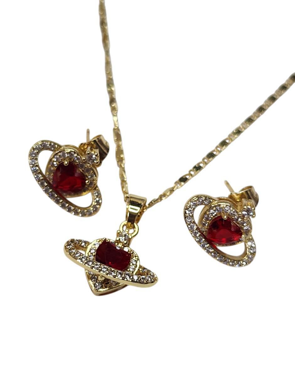 Aretes y collar de corazón Saturno zirconia 3