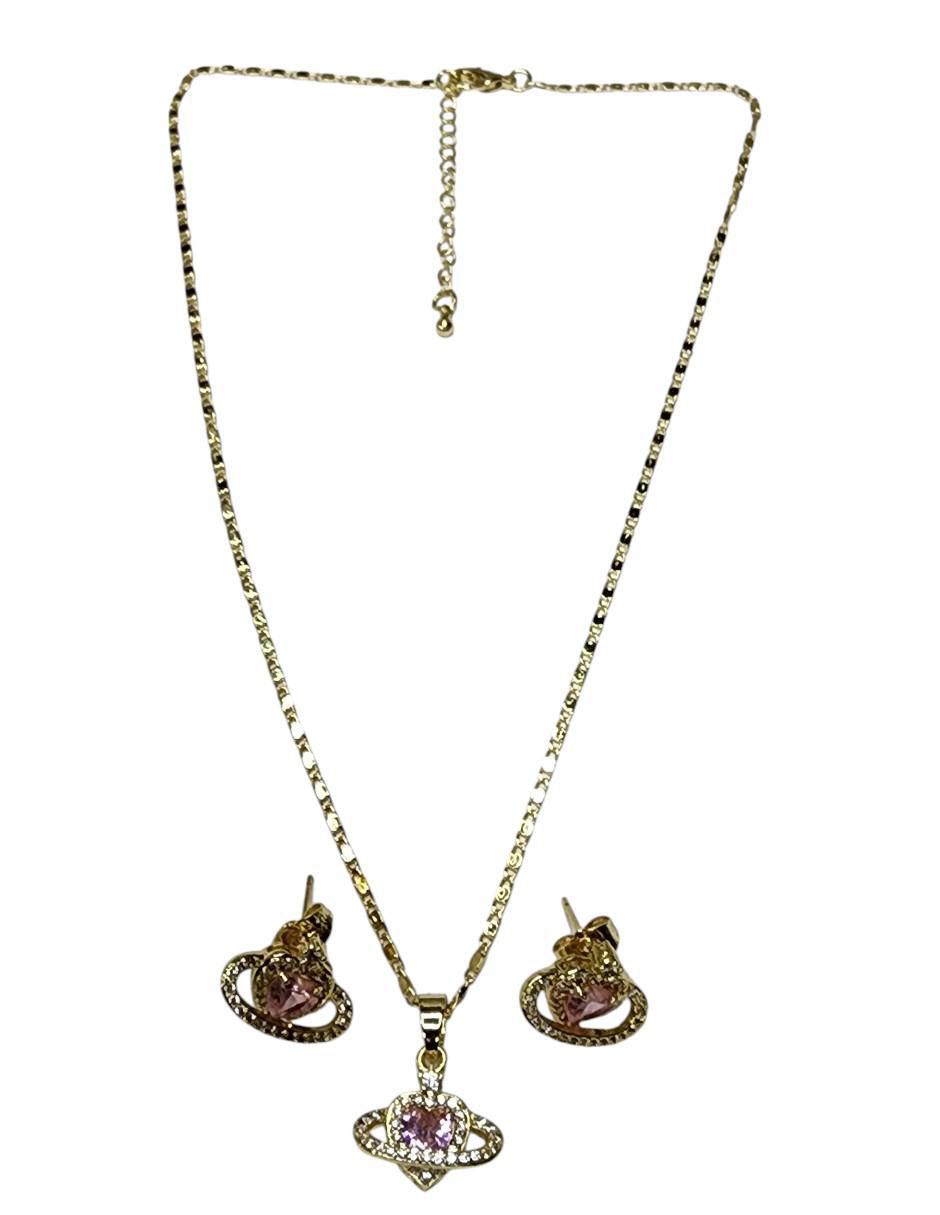 Aretes y collar de corazón Saturno zirconia 2