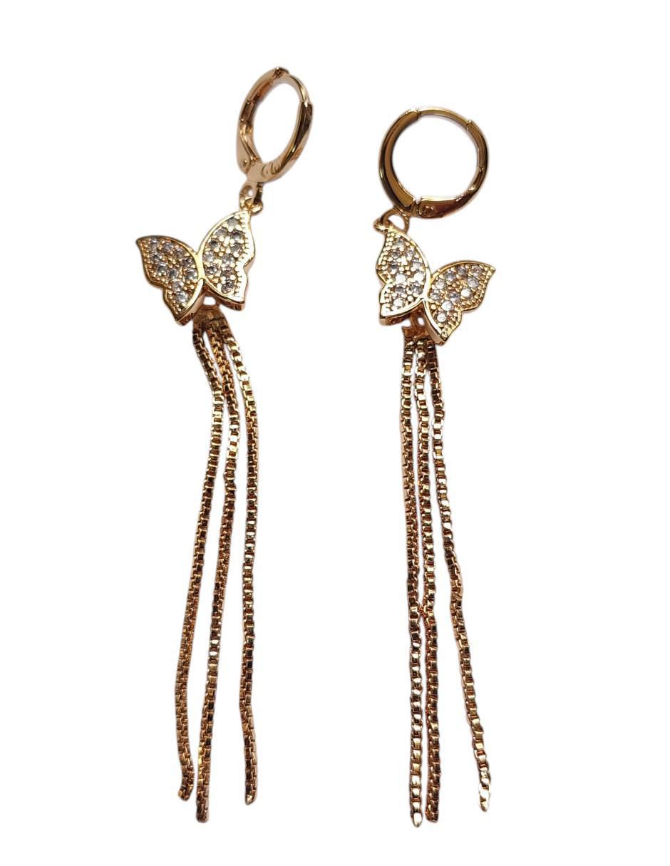 Huggies de mariposa Pasion 14 K con acabado brillante zirconia