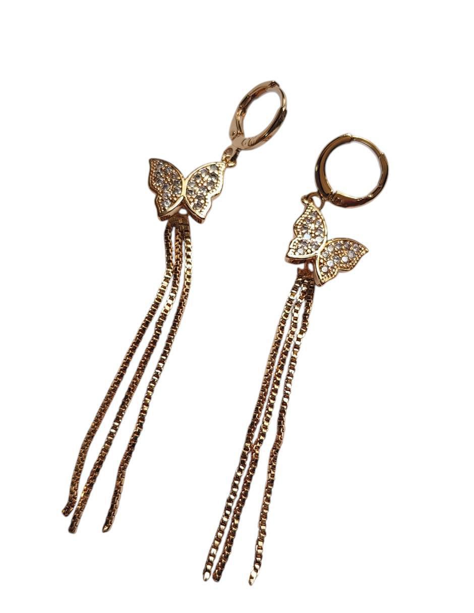 Huggies de mariposa Pasion 14 K con acabado brillante zirconia 2