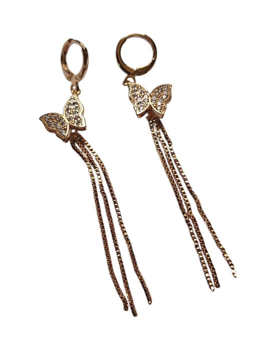 Huggies de mariposa Pasion 14 K con acabado brillante zirconia 3