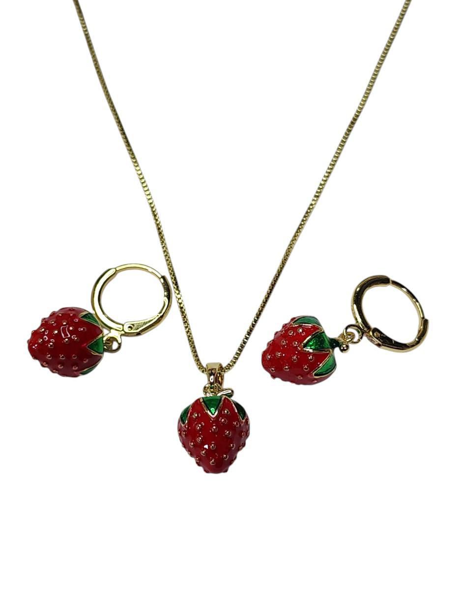 Aretes y collar de fresa Frutas Aretes y collar de fresa Frutas