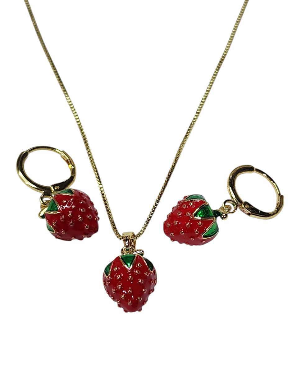 Aretes y collar de fresa Frutas 3