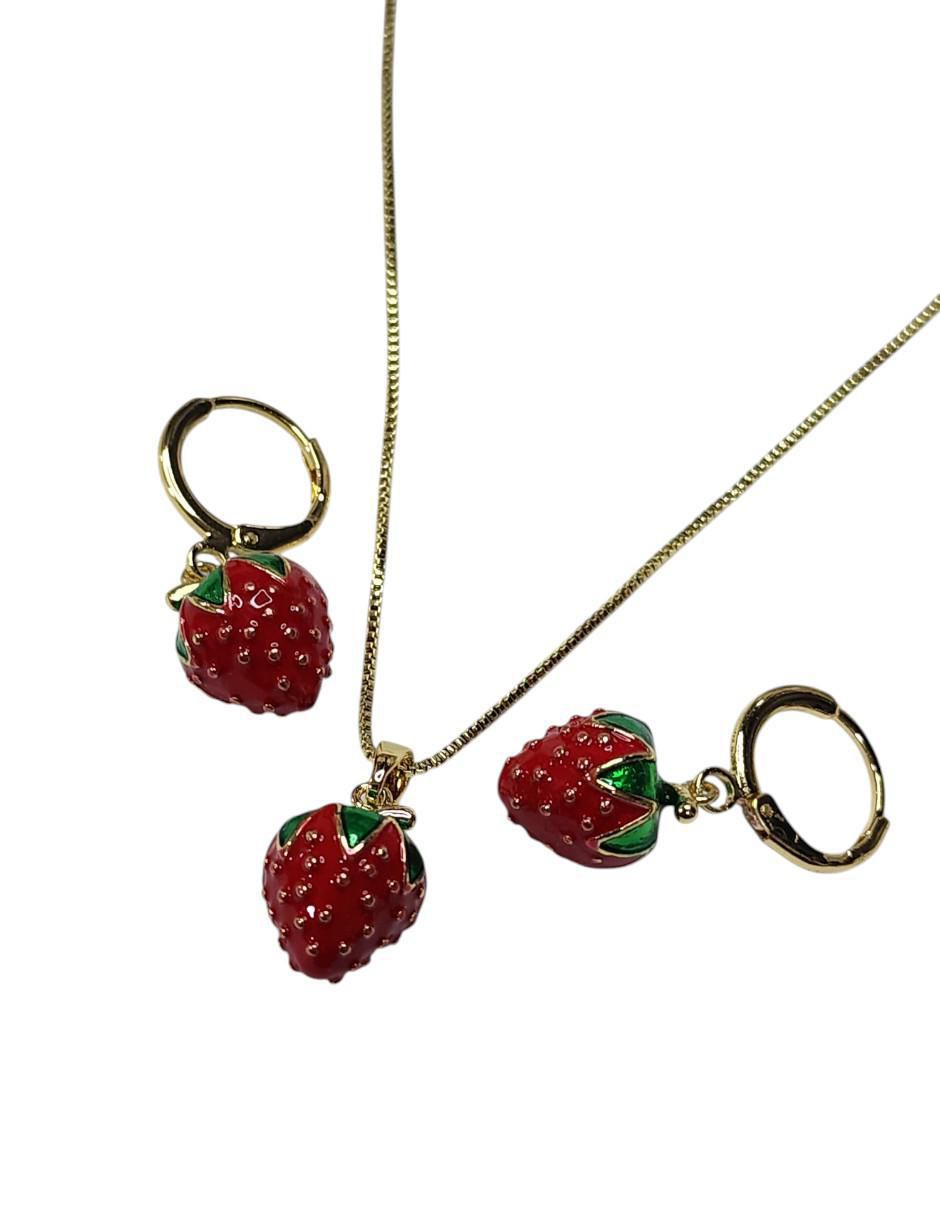 Aretes y collar de fresa Frutas 4