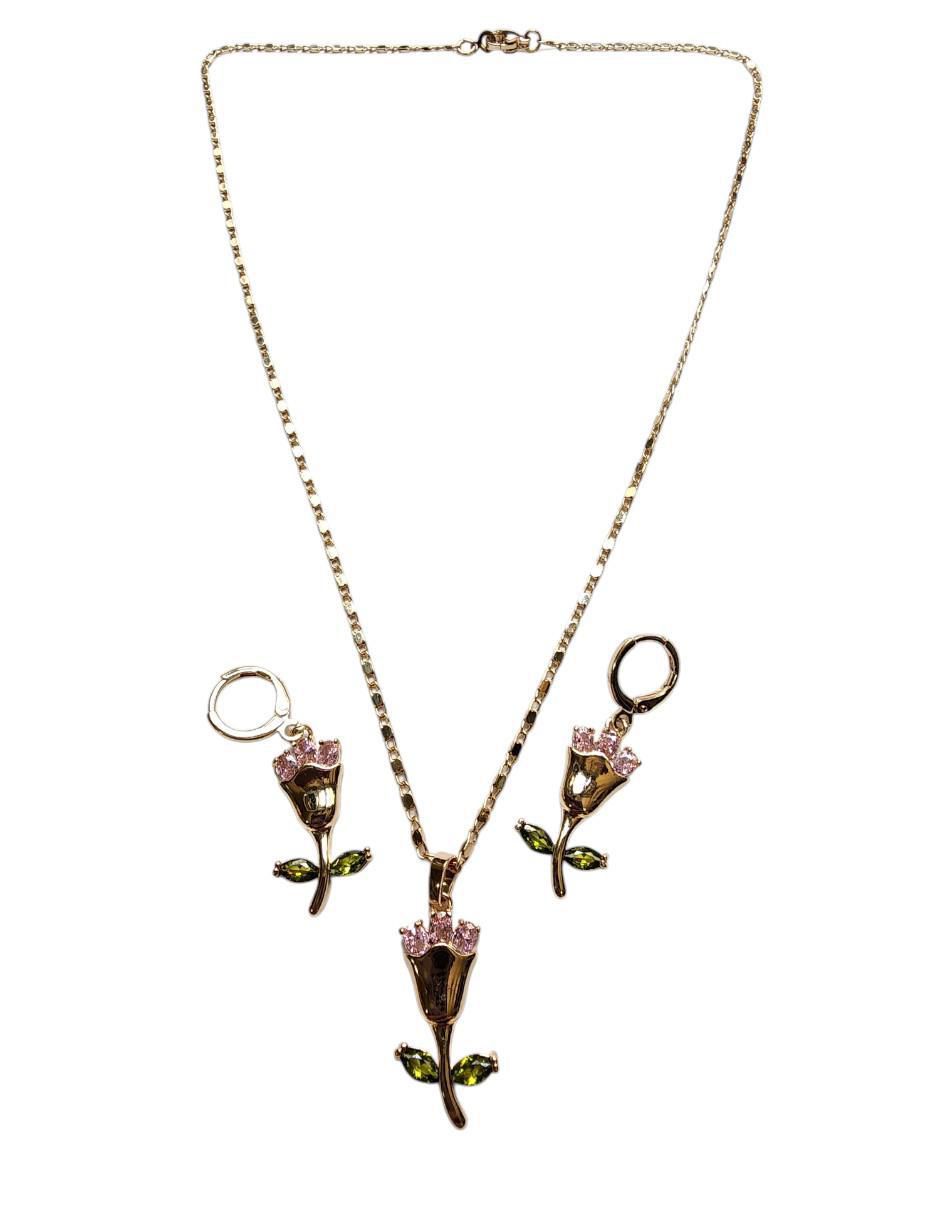 Aretes y collar de flor Amor zirconia 2