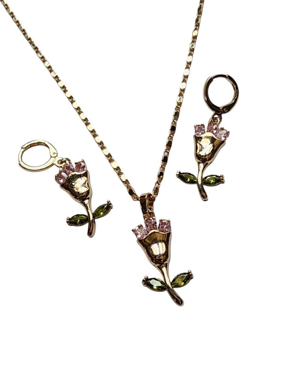 Aretes y collar de flor Amor zirconia 4